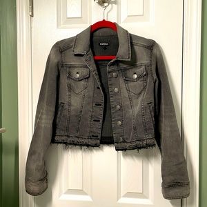 Express XS Cropped Jean Jacket, Dark Grey.